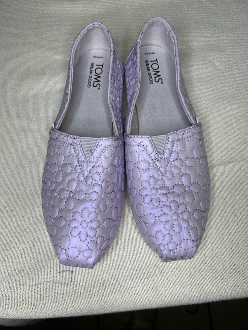 TOMS Lavender Quilted Floral Slip-On Flats